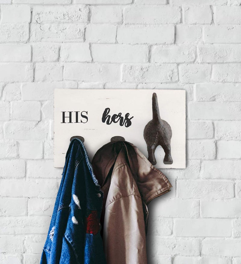 Mud Pie HIS, HERS & PUP WALL HOOK, White, Brown, 2.00" x 11.00" - Image 2